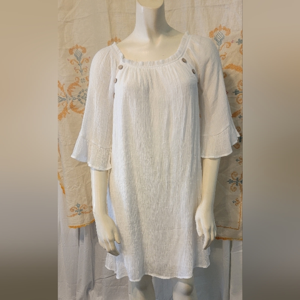Naif Anthropologie Boho Chic White Gauze Textured‎ Petite M Dress Flowy Light